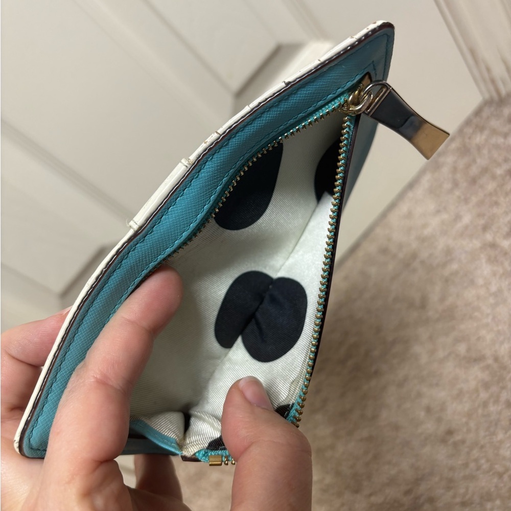 Kate Spade New York long wallet light blue white black polka dots snap close EUC - Picture 11 of 16
